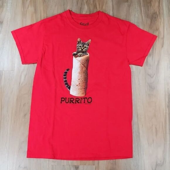 Vintage Tops - 🔺️FSD Red Cat "Purrito" Short Sleeve Top Small